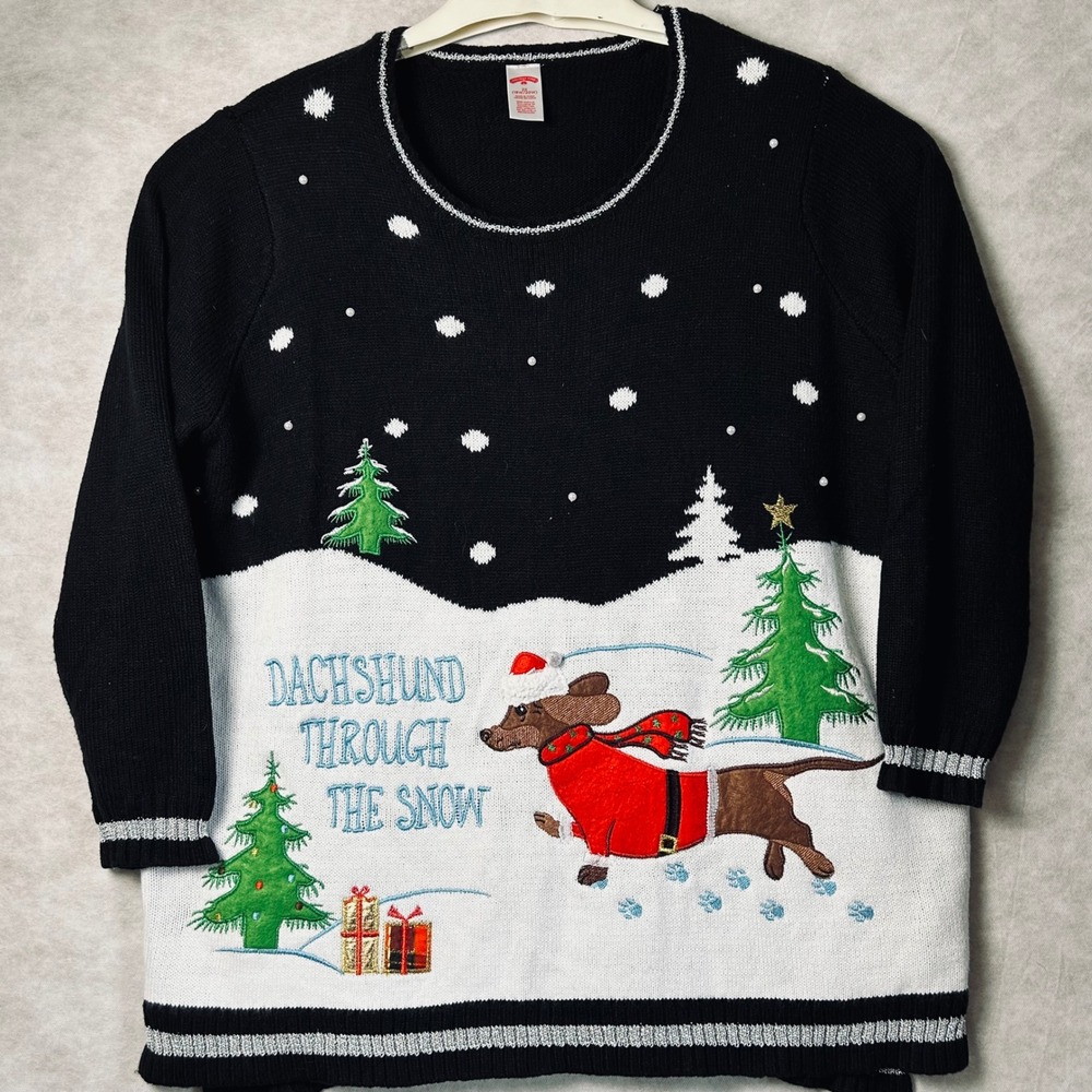 Holiday Time Dachshund Through the Snow Ugly Christmas‎ Sweater 2X